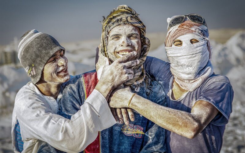Quarry workers at a stone extraction site