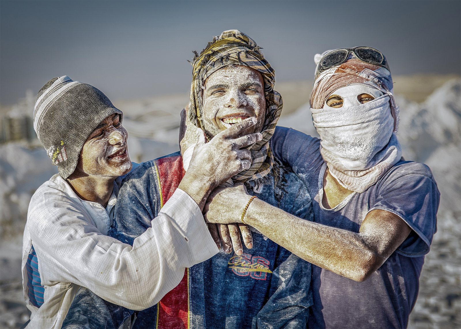 Quarry workers at a stone extraction site