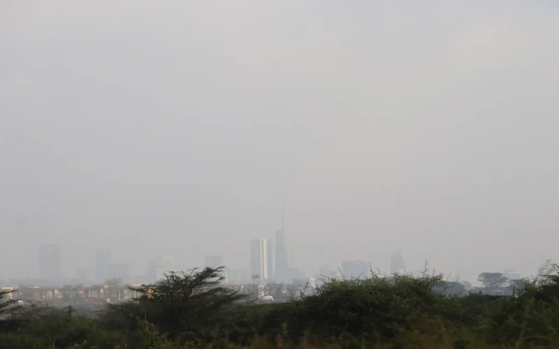 Nairobi skyline seen across the national park